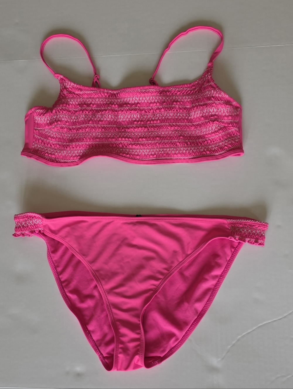 Pink two pieces bikini smocked top ruffle straps Summer Beachwear Pool Party